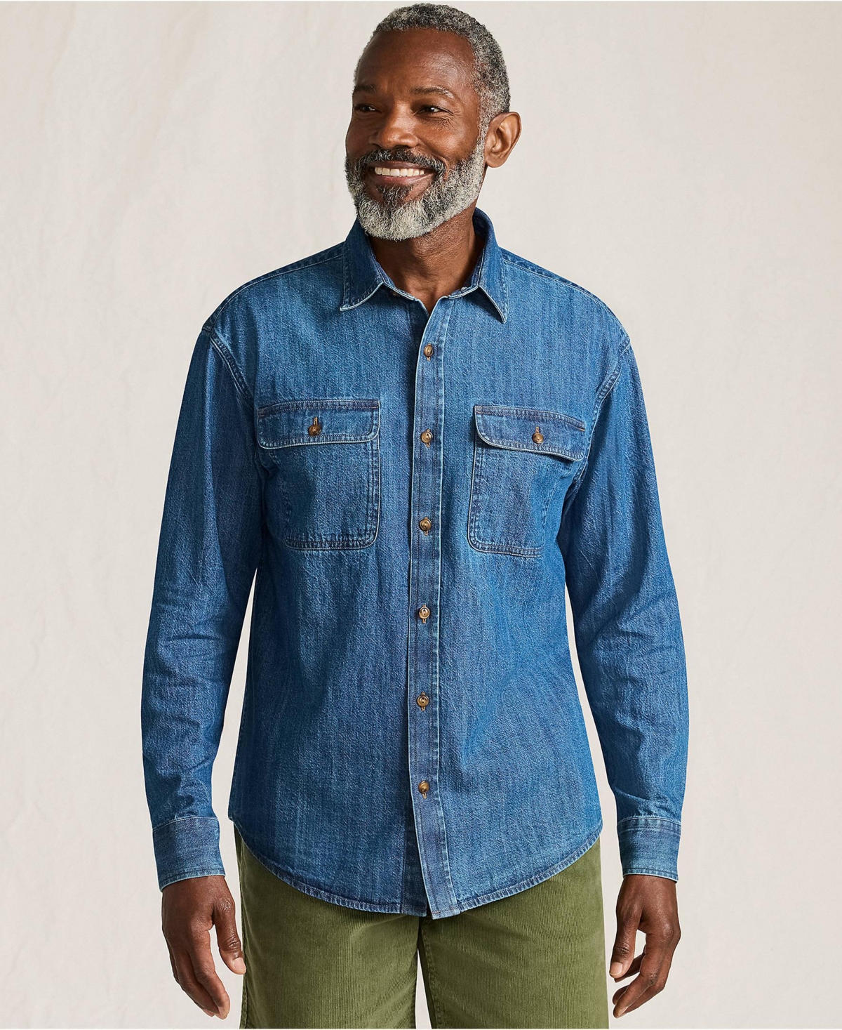 Lands' End Men's Long Sleeve Indigo Work Shirt
