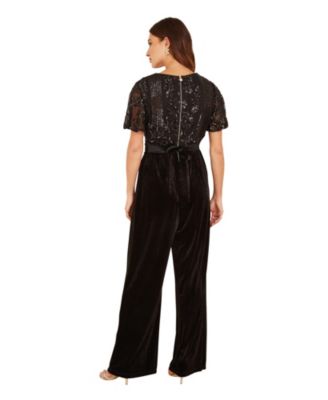 Women's Wrap Sequin Embellished Velvet Jumpsuit