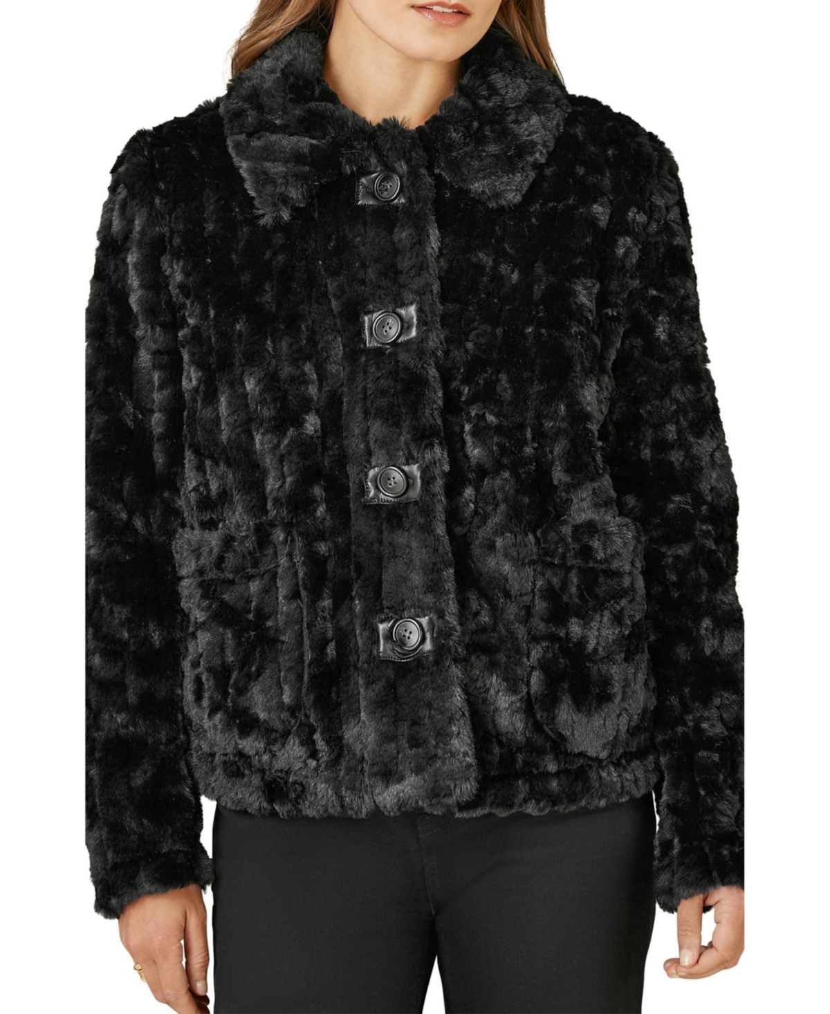 Yumi Women's Textured Faux Fur Jacket