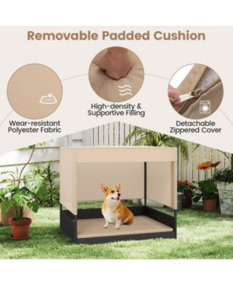 Outdoor Dog Shelter w/Cushioned Bed & Removable Sunproof Canopy Raised Legs