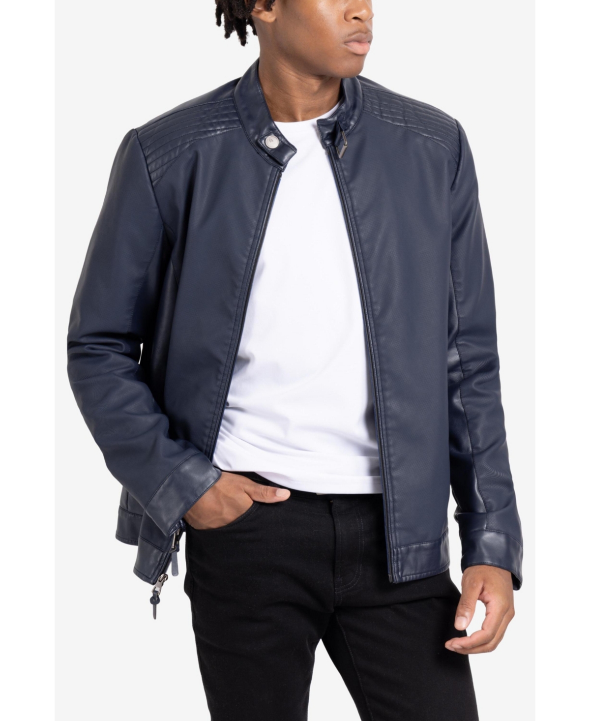 Xray Men's Pu Racer Jacket With Faux Shearling Lining