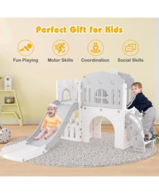 9 in 1 Toddler Slide L Shaped Kids Slide & Climber Playset w/ Basketball Hoop