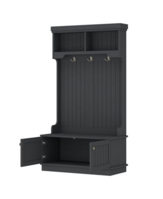 Streamdale Hall Tree Storage Bench Coat Rack Hooks - Black