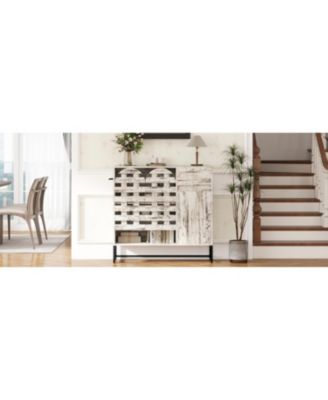 Farmhouse Sideboard Cabinet, Coffee Bar, Arched Doors - Retro White