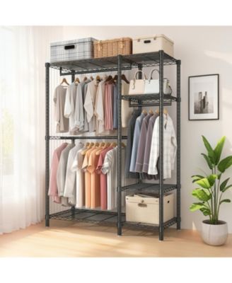 Streamdale Heavy Duty Adjustable Clothes Rack w/ 6 Shelves & 3 Rails - Black