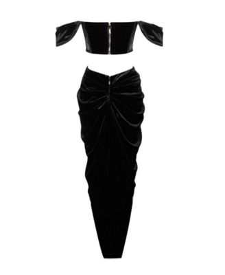 Women's Quintessa Black Lace Velvet Corset Off Shoulder Gown