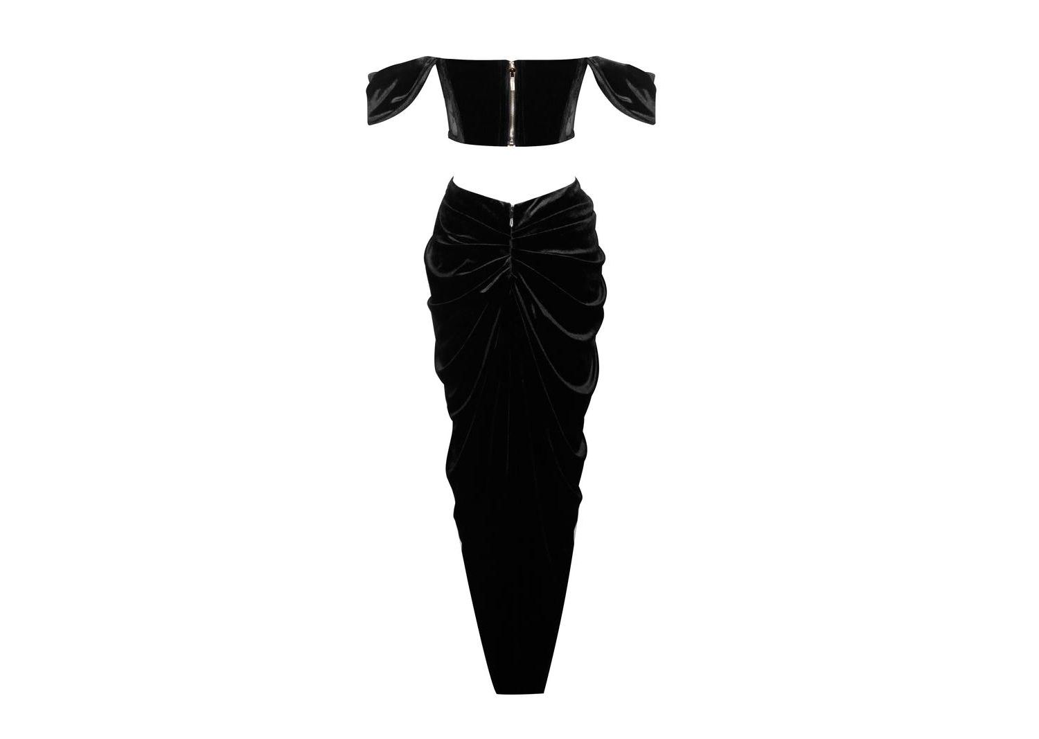 Women's Quintessa Black Lace Velvet Corset Off Shoulder Gown