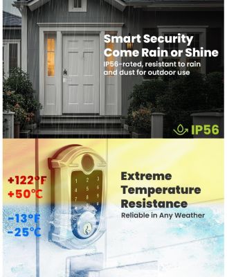 Keyless-Entry Deadbolt Smart Lock with Fingerprint, Keypad, Key Fob, Smartphone Bluetooth Control, Auto-Lock, IP56 Waterproof, Satin Nickel
