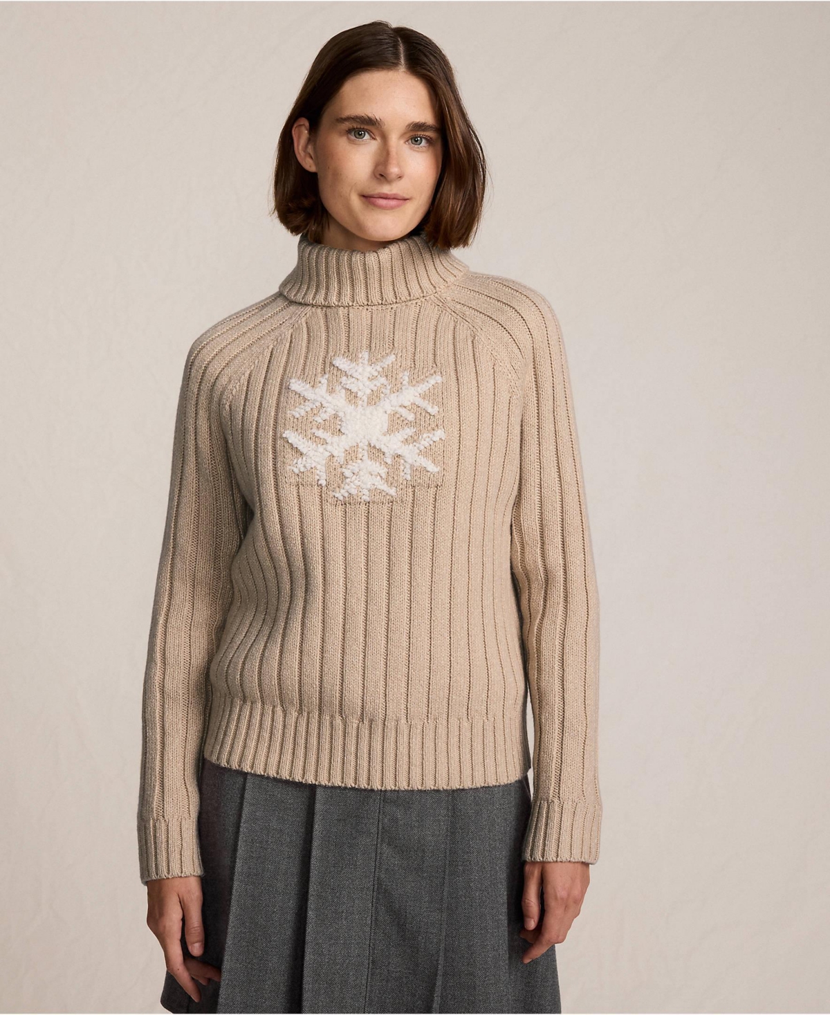 Lands' End Women's Cozy Lofty Placed Jacquard Turtleneck with Cables Sweater
