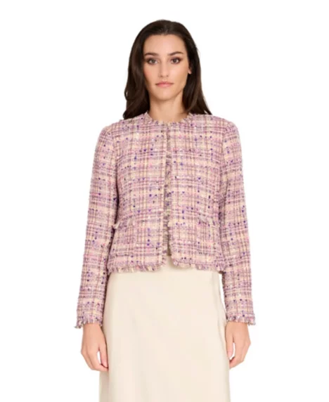Petite Boucl&eacute; Collarless Jacket - Vanilla Pink
