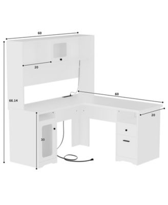 L Shaped Desk with Hutch, Corner Desk Workstation with Charge Station and File Cabinet