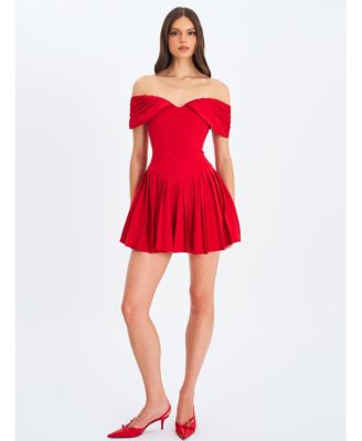 Women's Narelle Crimson Off-Shoulder Sweetheart Drop Waist Mini Dress