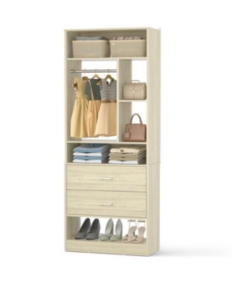 23.6'' Freestanding Closet System with 2 Drawers and 6 Shelves, 2FT Small Walk-in Closet Organizer with Hanging Rod
