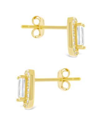 Sterling Silver Emerald Cut Brilliant Halo Studs