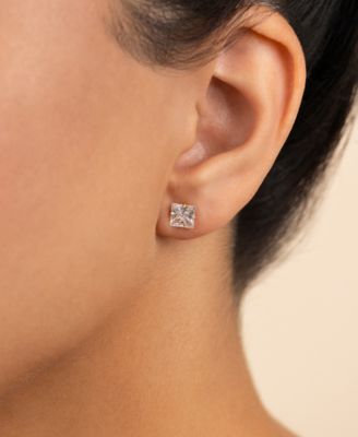 Sterling Silver Princess Cut Prong Set Stud Earrings