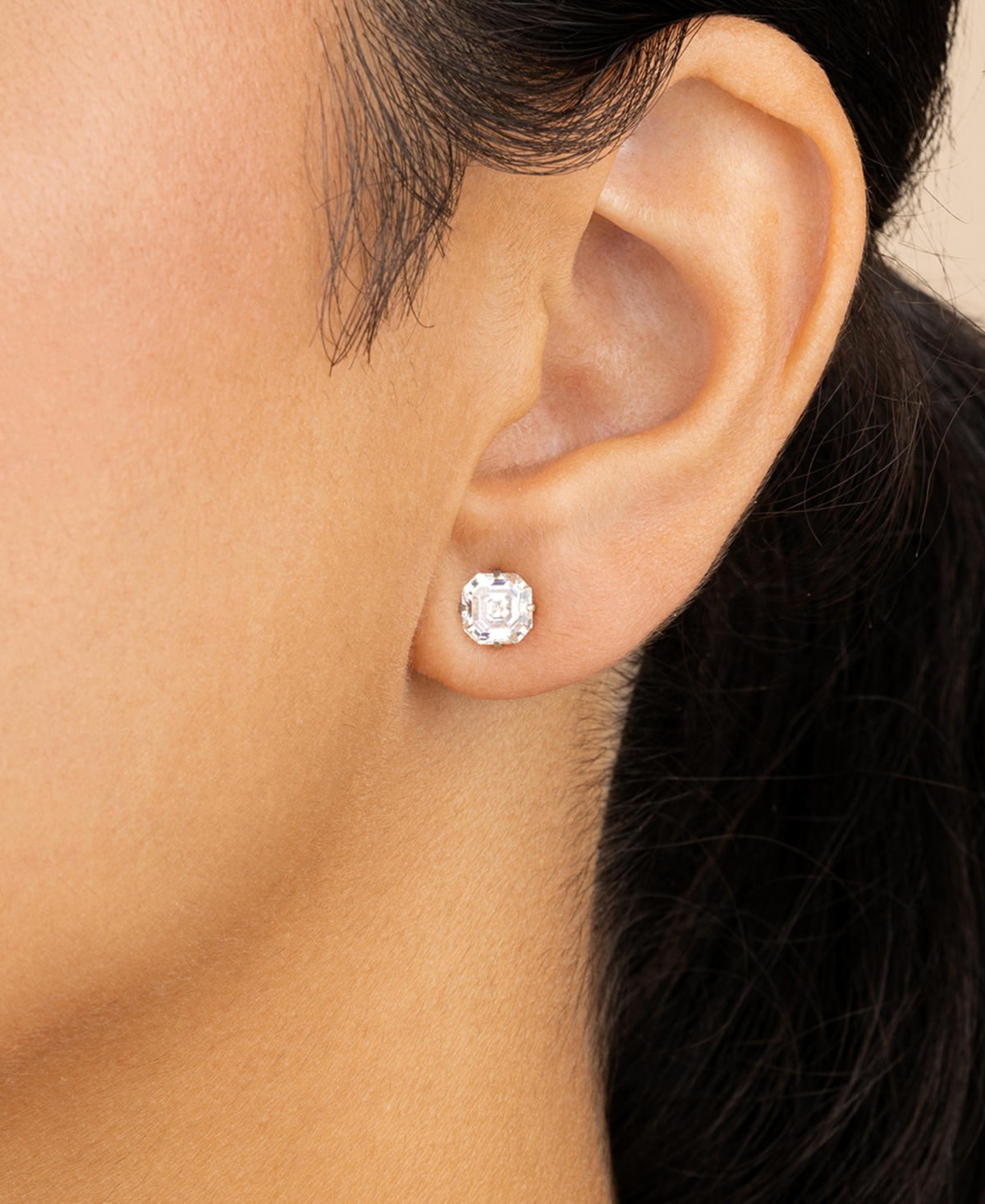 Sterling Forever Sterling Silver Asscher Cut Prong Set Stud Earrings