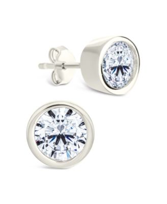 Sterling Silver Round Cut Bezel Set Stud Earrings