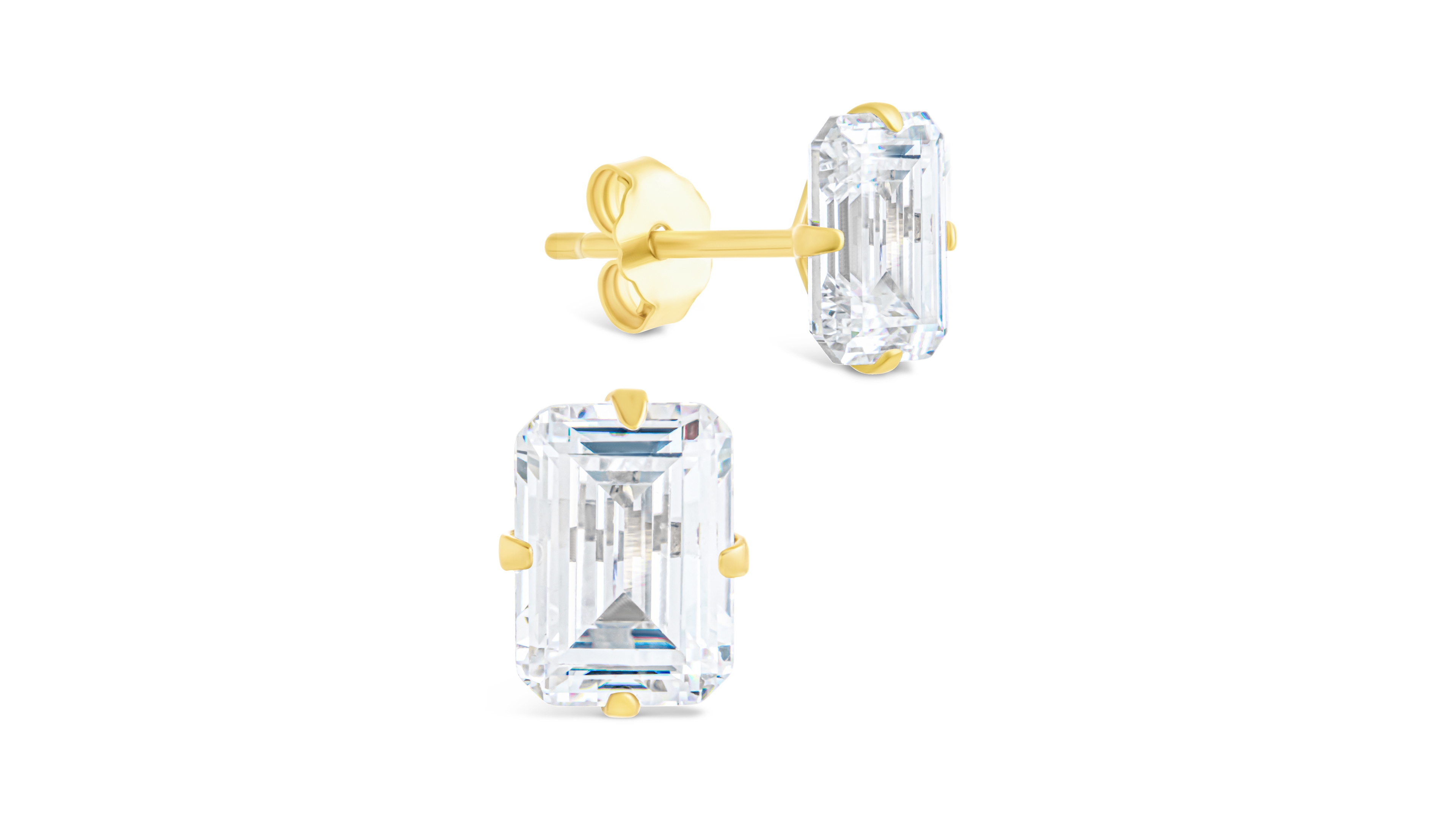 Sterling Forever Silver Emerald Cut Prong Set Stud Earrings