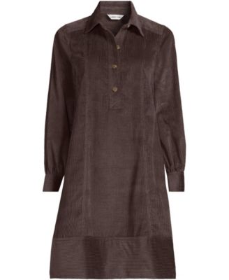 Women's Wide Wale Cord Popover Long Sleeve Shirt Dress