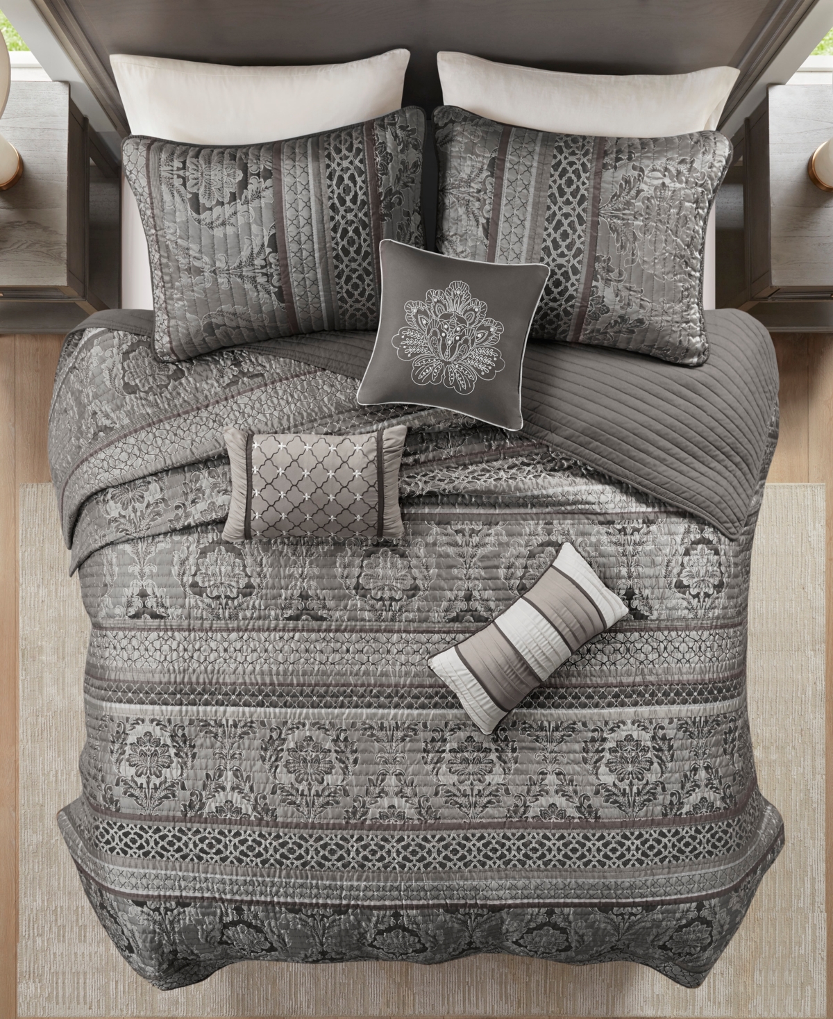 Madison Park Bellagio 6-pc. Quilt Set, Full/queen In Brown