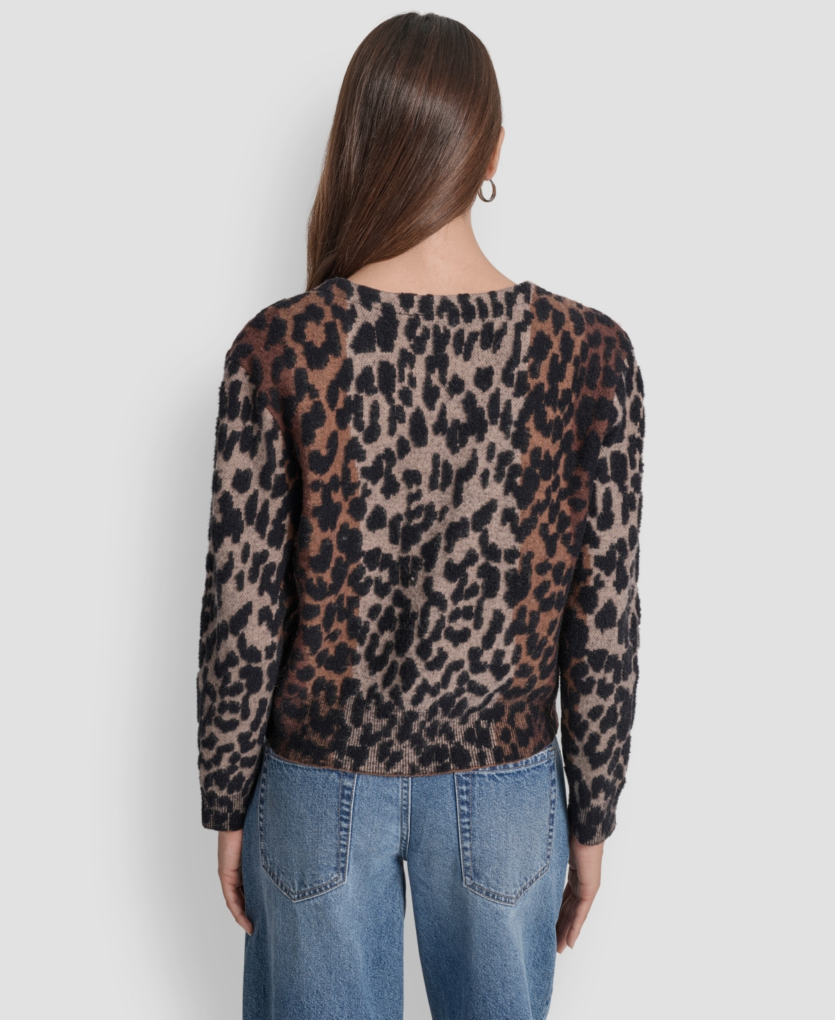 Dkny Jeans Women's Long Sleeves Leopard Print Cardigan Sweater