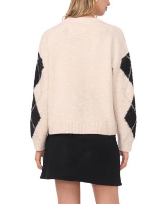 Women's Crewneck Argyle Long-Sleeve Sweater