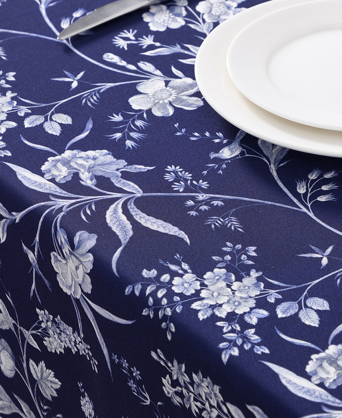 Laura Ashley Easy Care Pattern Tablecloth, 60" X 84" In Blue