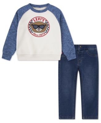 Levi's - Boys Toddler 2T-4T 2-Piece 3D Moto Crewneck Sweatshirt and Jeans Set