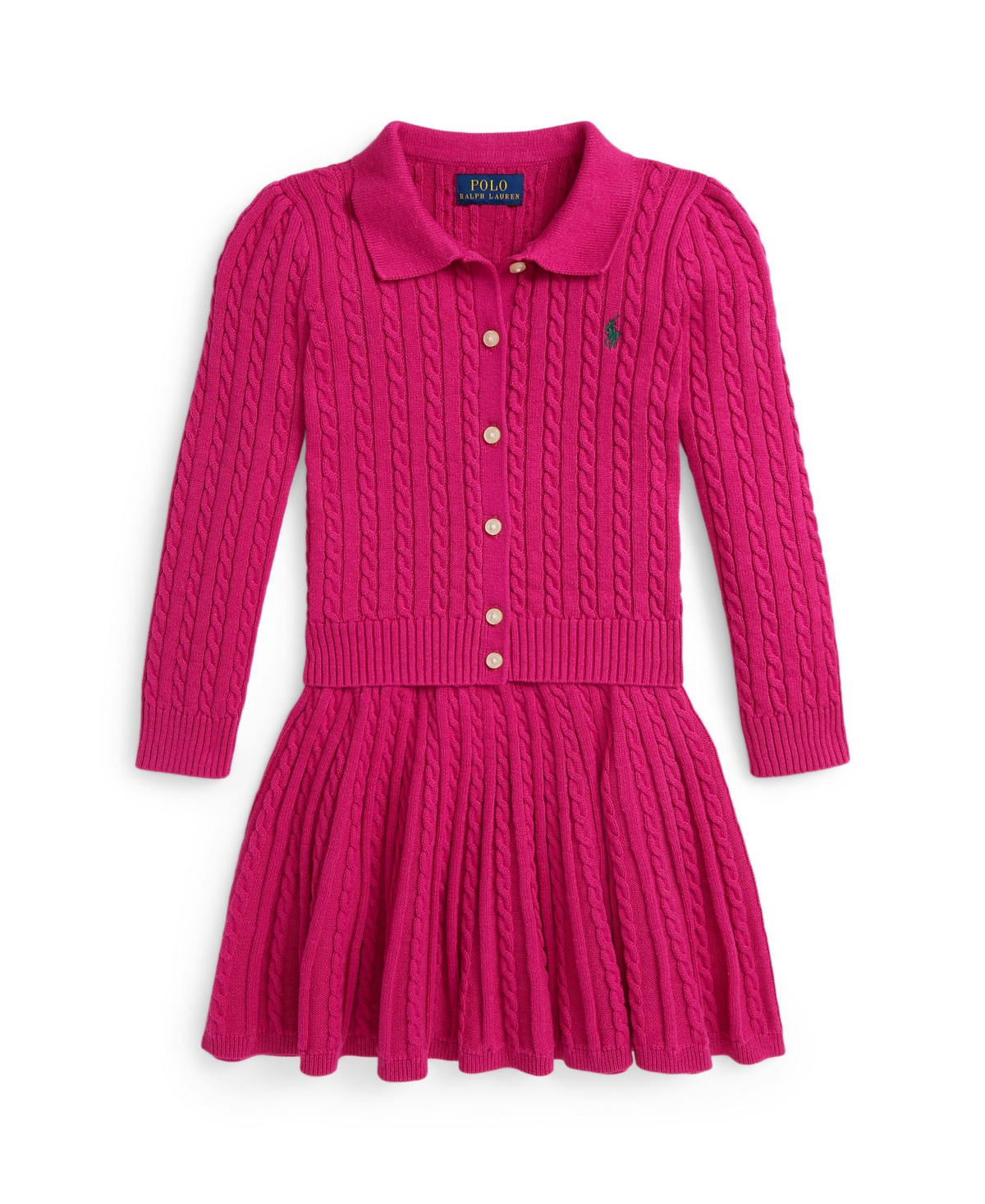 Polo Ralph Lauren Girls 2t-6x 2-piece Crewneck Cardigan And Skirt Set In Pink