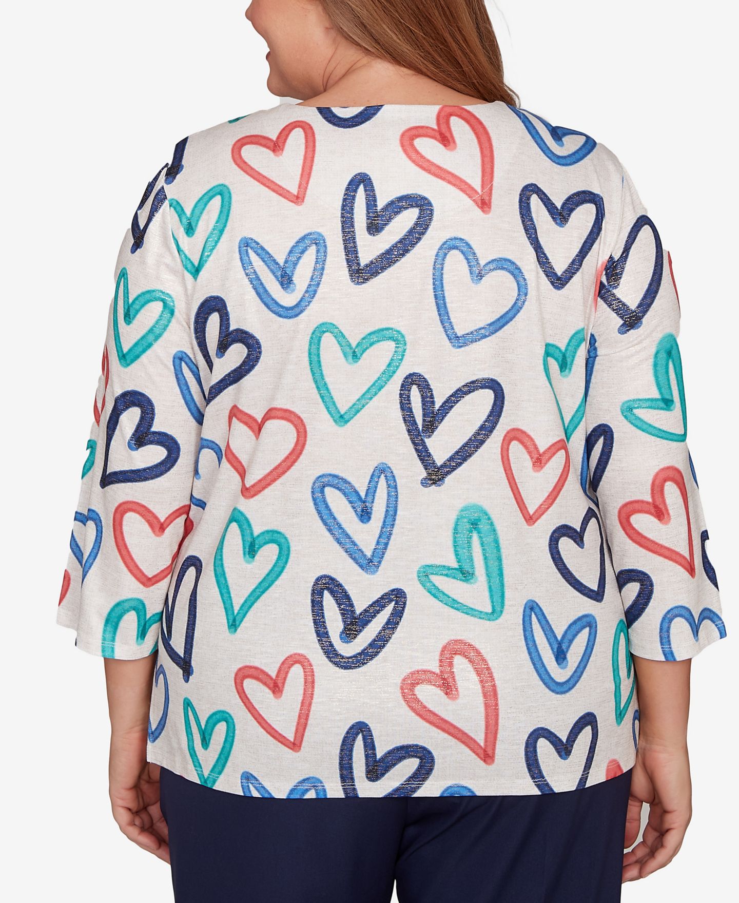 Женский топ Alfred Dunner Plus Size Saratoga Springs Tossed Heart Pattern Knit, цвет: Овсяный разноцветный — фото 2