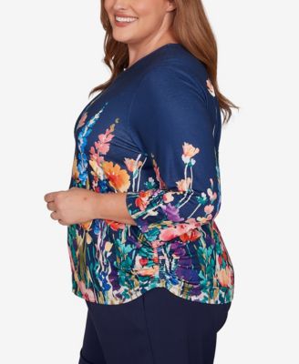 Plus Size Saratoga Springs Vertical Floral Border Knit Top