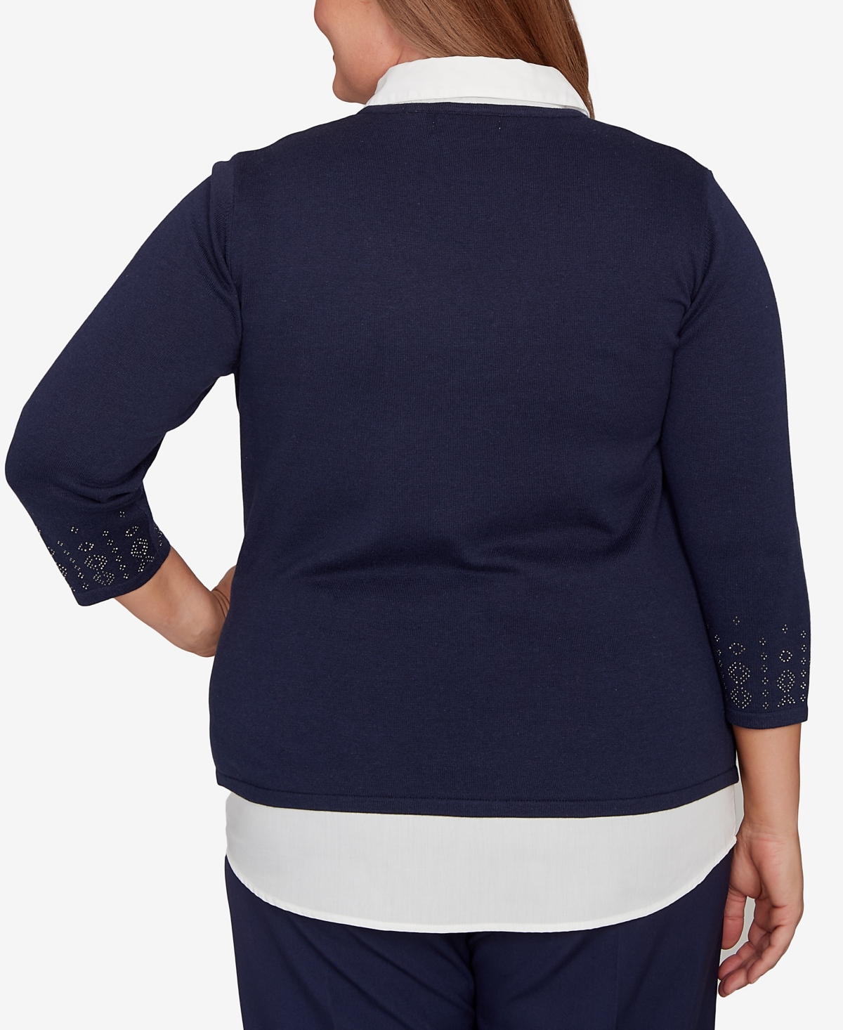Alfred Dunner Plus Size Saratoga Springs Metallic Studded Textured Two In One Sweater In Blue