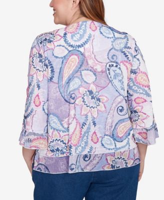 Plus Size Hilton Head Paisley Print Layered Hem Knit Top