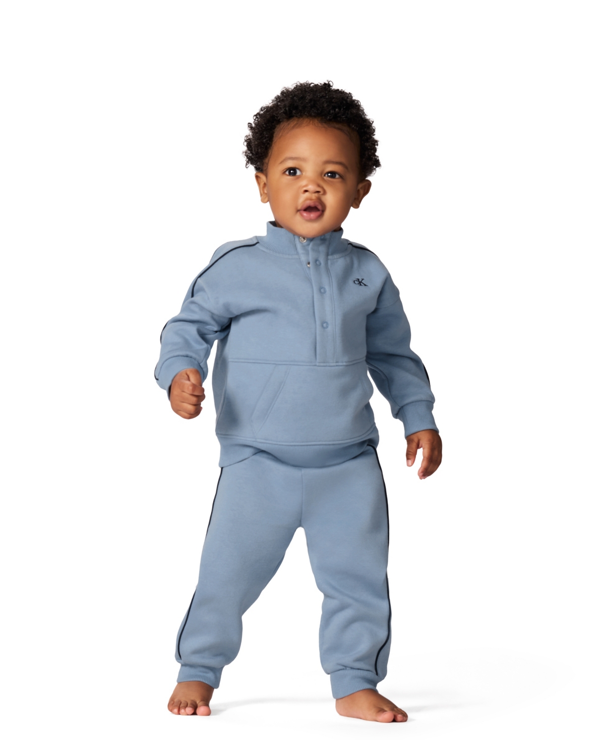 Calvin Klein Baby Boys 2-piece Semi-snap Sweatsuit And Joggers Set In Blue