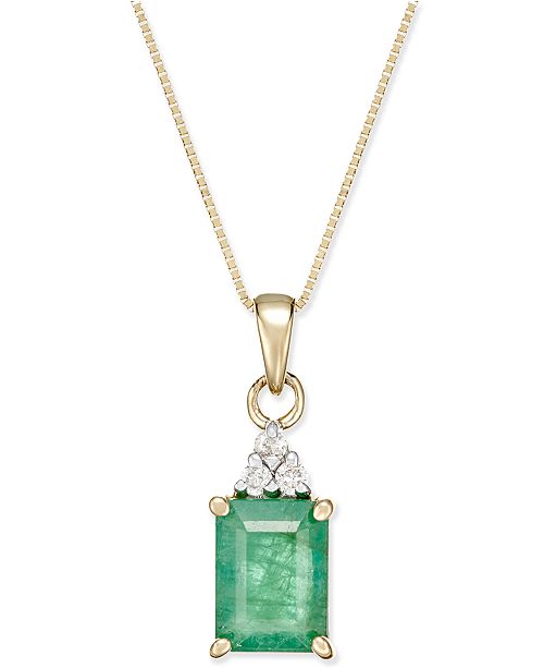 Macy's Emerald (1-3/4 ct. t.w.) and Diamond Accent Pendant Necklace in ...