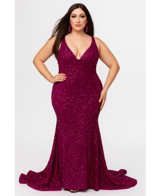 Women's V-Neck Mermaid Velvet Evening Gown