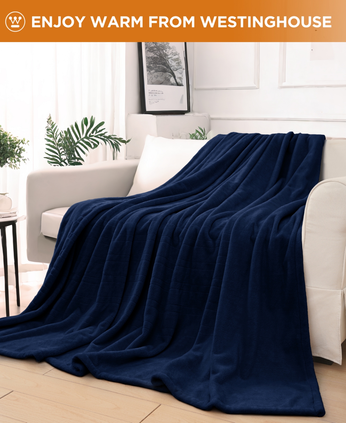 Westinghouse Heated Flannel Blanket, Full In Blue