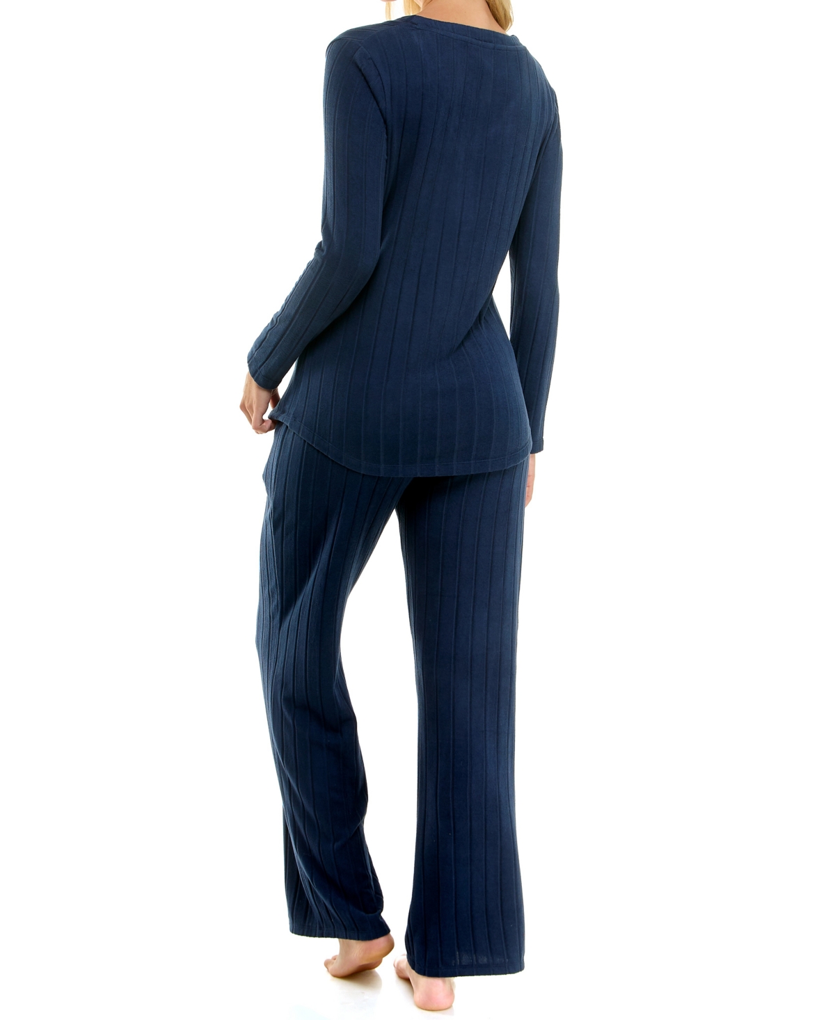 Jaclyn Intimates Women's Whisper Soft Wide Ribbed Pajamas In Blue