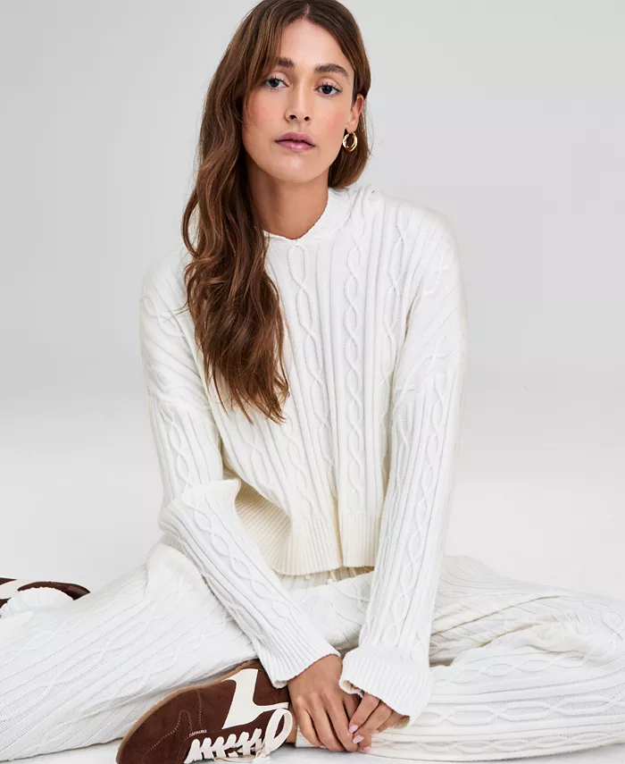 Women's Cable-Knit Pullover Hoodie - thumbnail 5