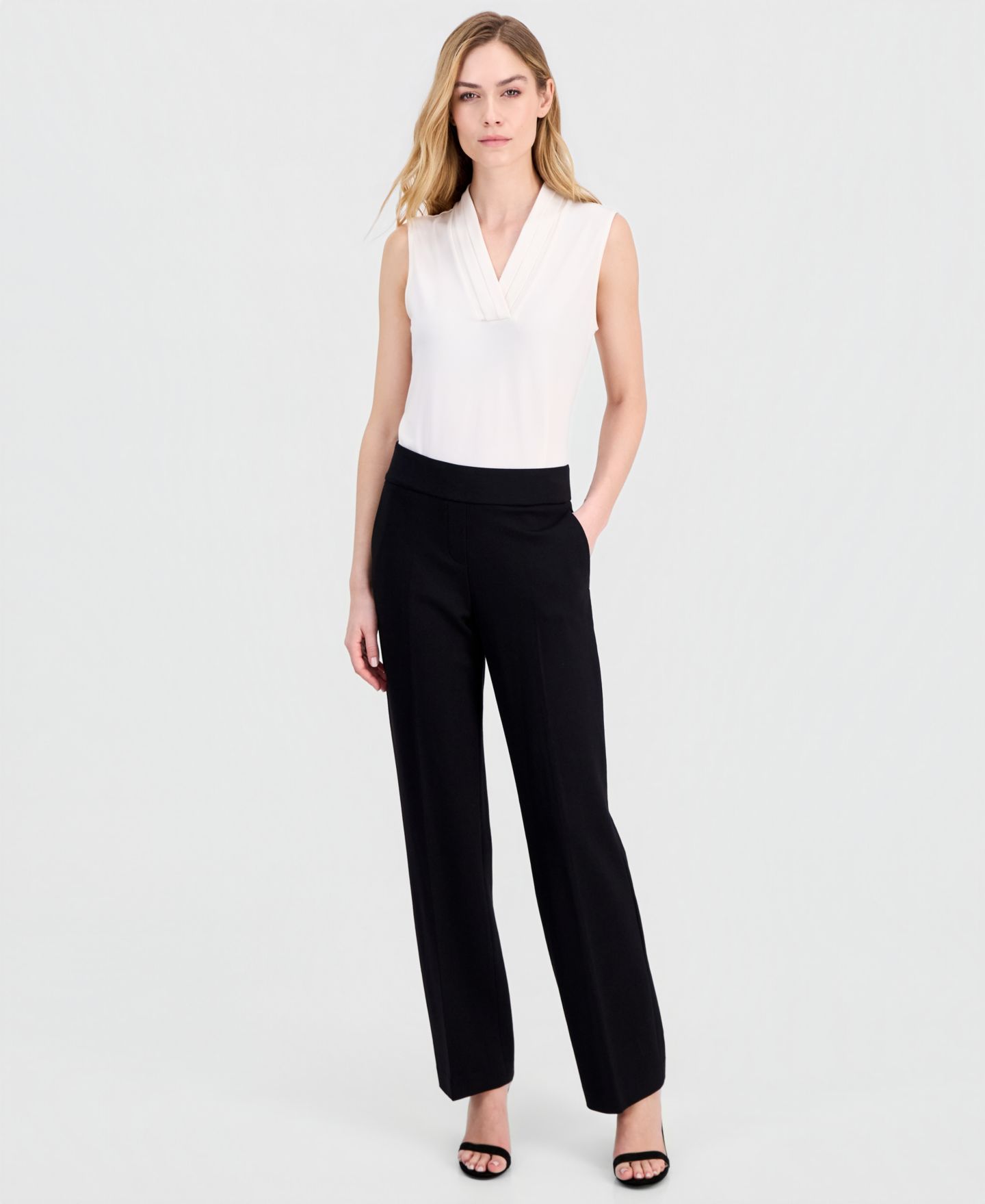 Женские брюки Anne Klein Compression Mid-Rise Pull-On Slash-Pocket, цвет: Чёрный — фото 1