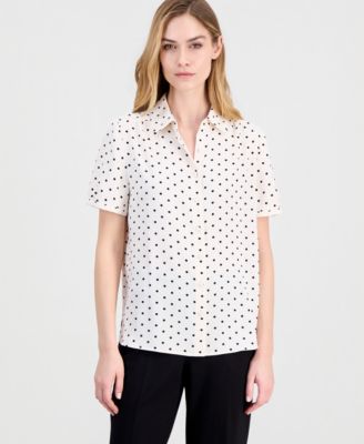 Women's Cap-Sleeve Button-Up Blouse