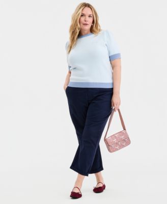 Trendy Plus Size Short-Sleeve Tipped Sweater, Macy's Exclusive