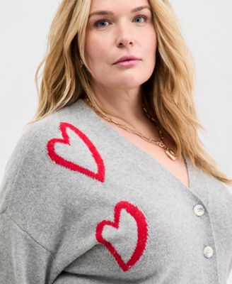 Trendy Plus Size Heart Intarsia-Knit Cardigan, Macy's Exclusive