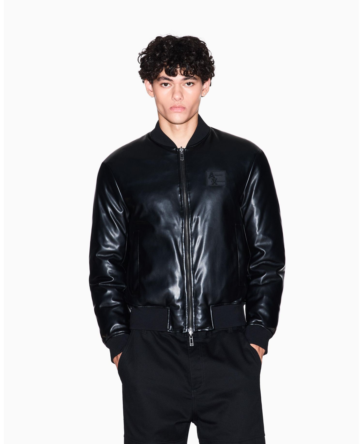 Men's Faux-Leather Bomber Jacket
