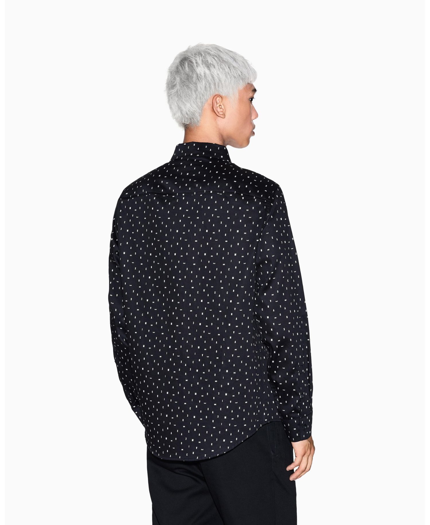 Men's Allover Letter Logo Satin Woven Shirt