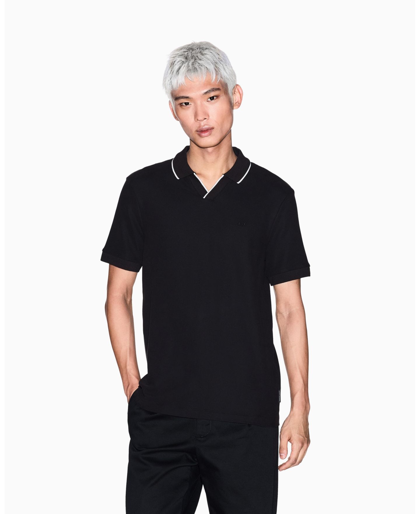 Мужская рубашка A|X Armani Exchange Johnny Collar Pique with Collar Tipping Polo Shirt, цвет: Чёрный — фото 1