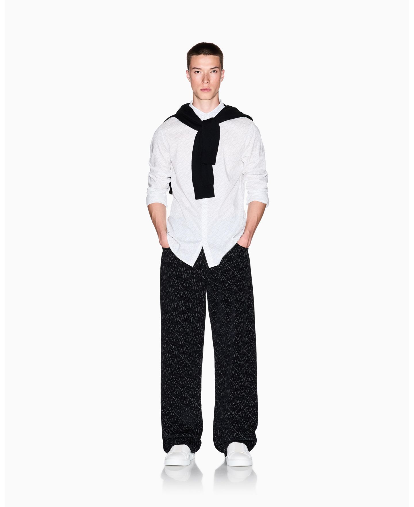 Мужская рубашка A|X Armani Exchange Long Sleeve Poplin Allover Logo Woven, цвет: Чёрный — фото 32