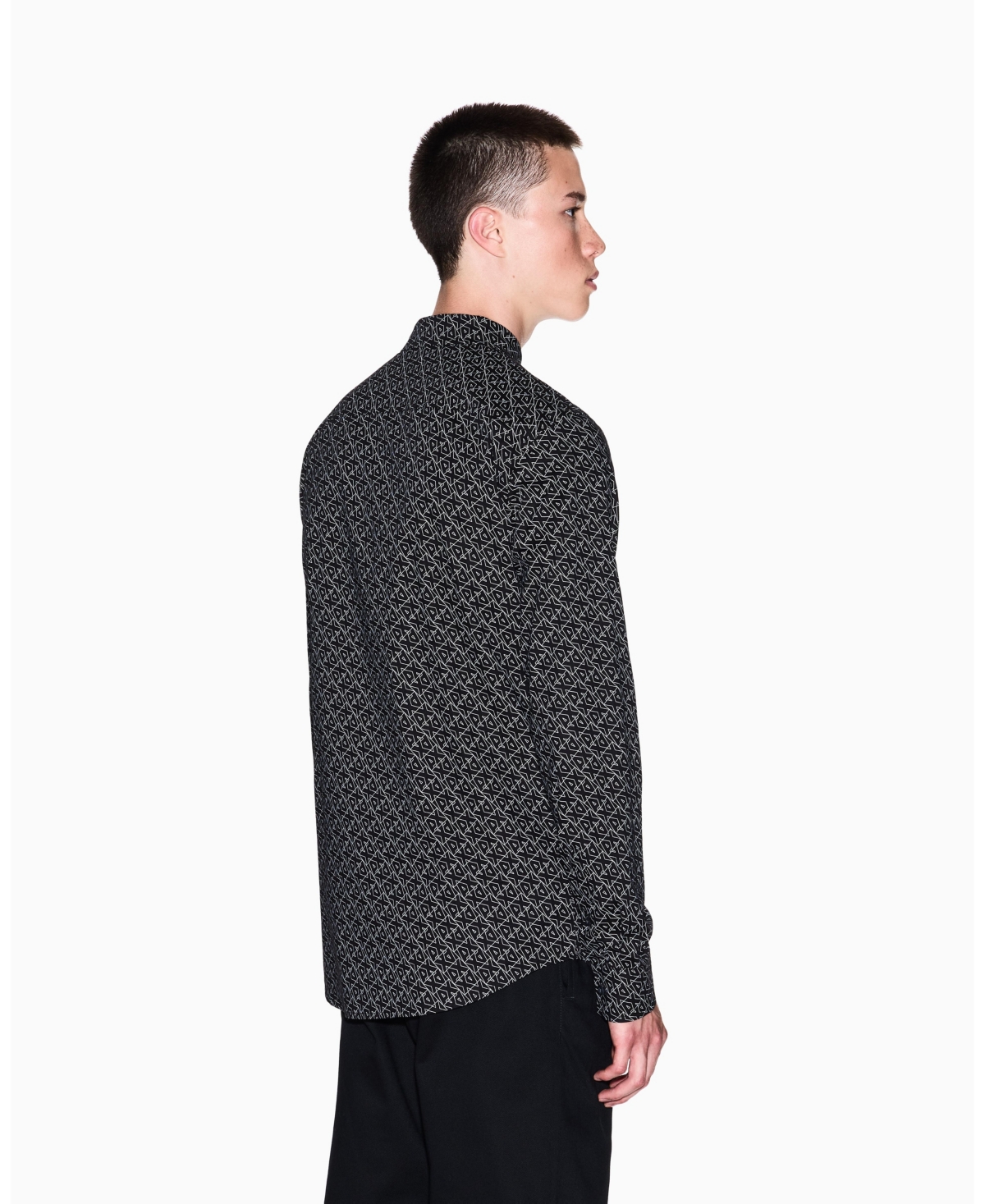 A|X Armani Exchange Men's Long Sleeve Poplin Allover Logo Woven Shirt