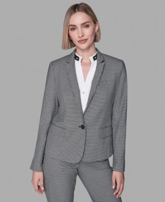 Women's Collarless 1-Button Front Checkered Jacket