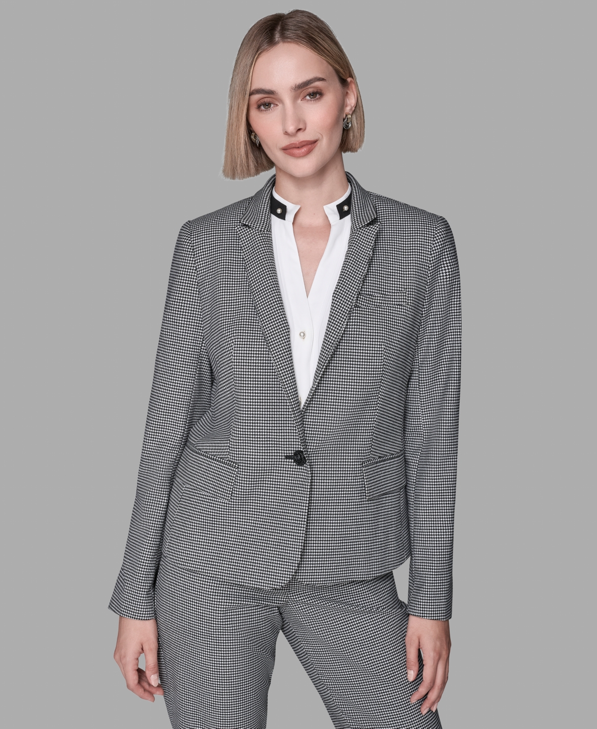 Karl Lagerfeld Paris Women's Long-Sleeve Checkered One Button Jacket